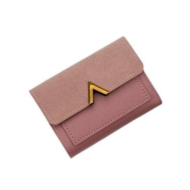 Imagem de Carteira curta feminina minimalista - carteira de grande capacidade com compartimentos para cartões e bolso para moedas, bolsa pequena e fina, rosa, Carteira de couro
