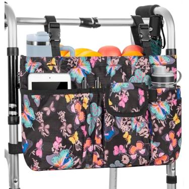 Imagem de ANILD Bolsa de viagem para andador dobrável com suporte de copo, bolsa de armazenamento de mão livre, organizador de andador para caminhantes, andadores, cadeiras de rodas e scooters., Borboleta