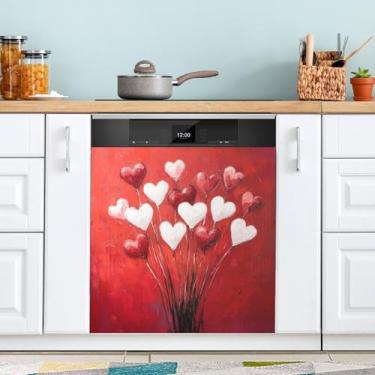 Imagem de ATTX Capa magnética para lava-louças Dia dos Namorados | Adesivo decorativo de eletrodomésticos de 58 x 66 cm para armários domésticos e eletrodomésticos #168