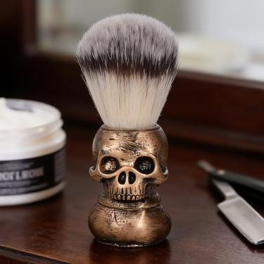 Imagem de Escova de barbear de caveira dourada para homens, escova de barbeiro de nylon com alça de esqueleto para espuma espessa e cuidados com a barba