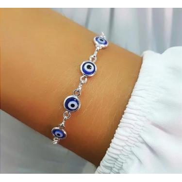 Imagem de Pulseira Olho Grego Azul Folheado Ouro Dourado e Prata / Bracelete Pro