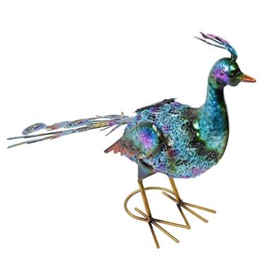 Imagem de AYNEFY Pavão Em Forma de U Com Luz de Suporte Automático, Escultura de Metal Movida a Energia Solar, 6 Horas de Iluminação, Decoração de Gramado de Jardim (Cabeça reta de pavão com luz)