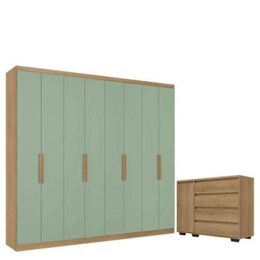 Imagem de Guarda Roupa Casal Milan 8 Portas Capuccino Menta E Cômoda Com Porta A