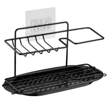 Imagem de Porta Detergente Esponja Preto Suporte Aramado Pia ou Parede de Cozinh