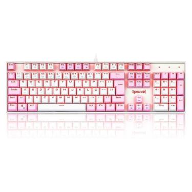 Imagem de Teclado Mecânico Gamer Redragon Single Color Mitra, Switch Brown, ABNT2, Branco e Rosa - Branco - U-Unissex