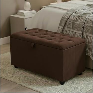 Imagem de Baú Divã Sara Recamie Capitonê 80cm Suede Para Quarto Cama Solteiro (MARROM)