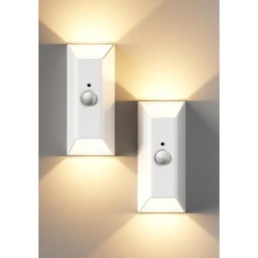 Imagem de EZVALO Luminária de parede com sensor de movimento operado por bateria, pacote com 2, branca