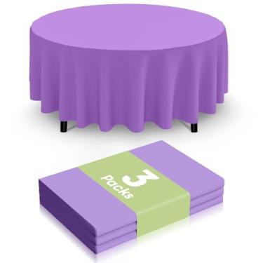 Imagem de Smiry Toalha de mesa descartável, pacote com 3, toalha de mesa redonda impermeável de 213 cm, capas de mesa redondas decorativas para festa, aniversário, piquenique, lavanda