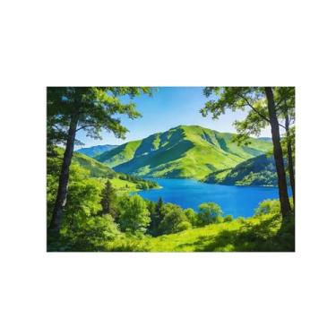 Imagem de BMZFYBS Impressão em tela de paisagem de arte de parede - primavera montanha árvore lago pintura decoração quadros para sala de estar quarto 50 x 75 cm 20 x 30 pol sem moldura