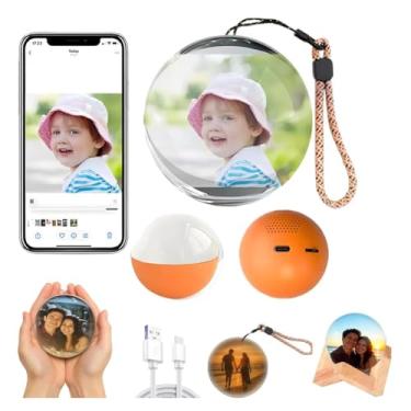 Imagem de HGTRH Esfera de cristal, bola de vidro, bolas de cristal, bola de cristal, 3D, foto digital, porta-retrato wi-fi, bola de cristal 3D, bola de memória, esfera de memória, laranja, versão Wifi