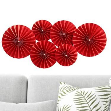 Imagem de Flores em leque de vermelho, decorações em leque de - Conjunto de leques de para festas de ano novo 6X - Guirlandas decorativas de flores de para decorações de festas de boas-vindas