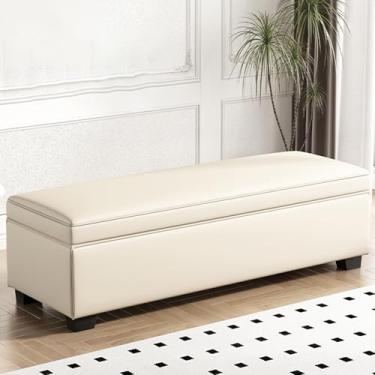 Imagem de Modern Entryway Wood Storage Bench, Wrapped in PU Leather, with Sturdy Legs, Hidden Storage, High-resilience Foam Padding, Suitable for Bedrooms(White,110 * 40 * 40cm/43 * 16 * 16in)