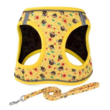 Imagem de Mihqy Step in Conjunto de coleira e coleira para cães, refletivo, ajustável, antipuxão, para cães extrapequenos/pequenos, filhotes e gatos, colete de malha acolchoada macia para meninas e meninos