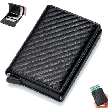 Imagem de Carteira Slim Minimalista em Fibra de Carbono, Porta Cartões com Sistema Pop-up, Design Moderno, Preto, 10cm x 6,5cm x 2cm