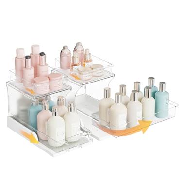 Imagem de Attelite Organizador embaixo da pia, organizador de armário de 2 níveis com rotação de 180° e design dobrável, pacote com 2 gavetas deslizantes para armazenamento de cozinha e banheiro, cabe embaixo