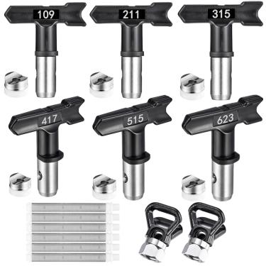Imagem de Yoption Conjunto de Ferramentas de Pistola de Pulverização Sem Ar de 14 Peças, 6 Pontas de Pulverizador de Tinta Sem Ar, 6 Filtros de Pistola de Pintura Sem Ar e 2 Peças de Protetores de Ponta de Bico