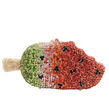 Imagem de Usuisy Novidade bolsa clutch de cristal picolé feminina sorvete noite bolsa de mão festa nupcial strass bolsa clutch bolsa de formatura, mini, Melancia, Mini