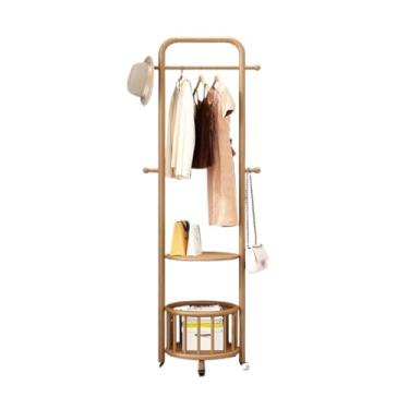 Imagem de Cabide leve de madeira maciça de luxo para corredor cabide de chão entrada sala de estar rack de armazenamento rack de chapéu móvel (cor de madeira, médio)