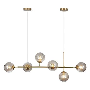 Imagem de Lustre dourado para ilha de cozinha, luminária pendente linear moderna dourada com 6 lâmpadas para ilha de cozinha, altura ajustável, globos de vidro cinza fumê para sala de jantar e sala de