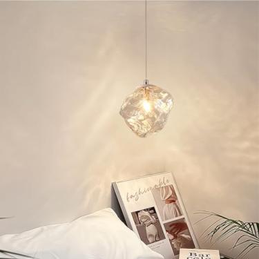 Imagem de Lustre de mesa de jantar moderno branco com cúpula de vidro e altura ajustável para quarto, sala de estar e ilha de cozinha.