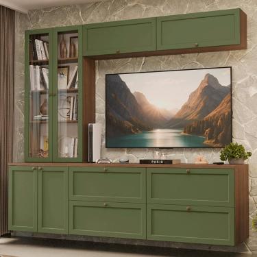 Imagem de Estante Sala de Estar com Rack + Cristaleira 230cm Rustic/Verde Vik Madesa 01