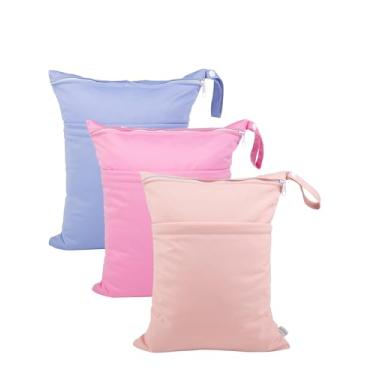 Imagem de Sacos secos úmidos Babygoal para fraldas de tecido para bebê, sacos de viagem laváveis, praia, piscina, bolsa de ginástica para roupas de banho e roupas molhadas com 2 bolsos, pacote com 3 3LN09