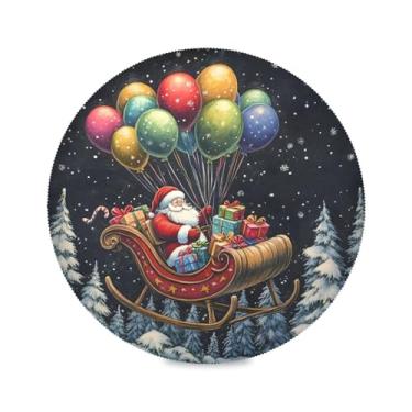 Imagem de STAYTOP Jogo americano redondo de Papai Noel e balões coloridos 6 peças, tapetes de mesa antiderrapantes fáceis de limpar para decoração de mesa de festa e churrasco em casa