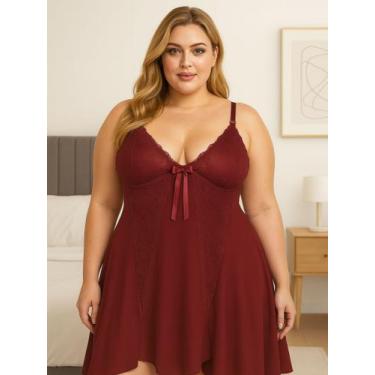 Imagem de Camisola Plus Size Roupa de Dormir Verão Fresquinha - c4 BIA, Vinho, M