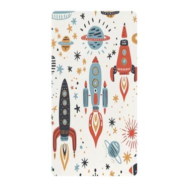 Imagem de Blueangle Lençol de berço padrão para berço infantil - Lençóis de algodão macio e respirável com foguetes de desenho animado (54)