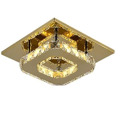 Imagem de Lustre moderno de cristal com LED, luminária retangular para hall de entrada, varanda, sala de jantar e sala de estar, temperatura de cor de 3000 a 6000K (Tamanho: Luz quente, Cor: Dourado)
