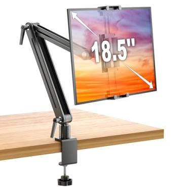 Imagem de Jakeko Suporte para tablet iPad para mesa – Base giratória de 360° Todo o corpo de alumínio chave inglesa embutida suporte para tablet desenho estável suporte dobrável economia de espaço