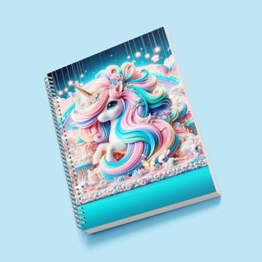 Imagem de Caderno Universitário Capa Dura Decorado Unicórnio, Espiral, com Adesivos (CAPA 2, 01 MATÉRIA (96 FLS))