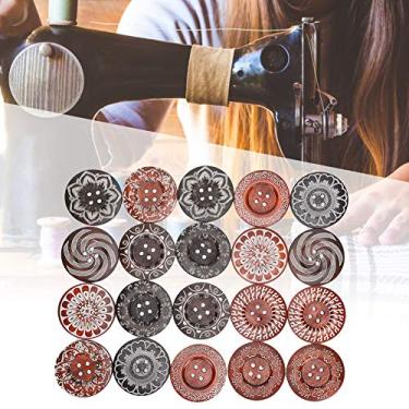 Imagem de Generic Botões de Costura de Madeira Estilo Vintage para Decoração de Casaco de Suéter, 6cm 20 Peças Padrão Misto 4 Furos para Bolsas de Roupas Artesanato Faça você Mesmo