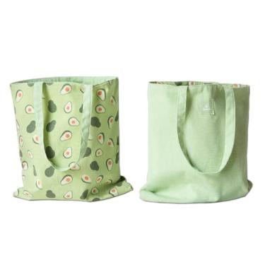 Imagem de Sacola de lona, bolsa multiuso reutilizável com padrões resistentes ao desbotamento, lona durável para uso diário, mercearia, trabalho, escola, Verde