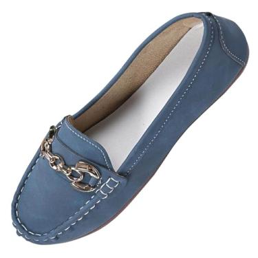 Imagem de Tênis feminino casual estilo francês bico redondo jateado com sola macia para um visual vintage confortável, Azul royal, 34