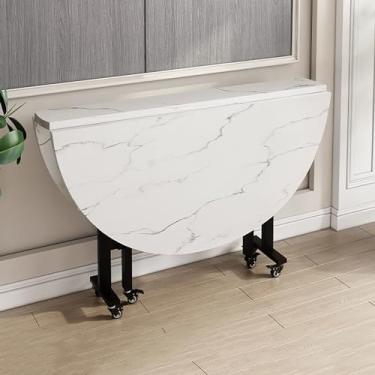 Imagem de Mesa de jantar moderna de folha redonda, mesa de jantar dobrável com 6 rodas, mesa de cozinha dobrável com suporte de aço carbono, dobrável em 3 formas, suporta facilmente peso de 400 kg (cor: C,