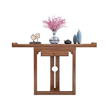 Imagem de EESHHA Console, mesa de console de madeira maciça contra a parede, artigo de armazenamento de hotel, estação de visualização de final, mesa estreita, armário de entrada 76 × 28 x 76 cm
