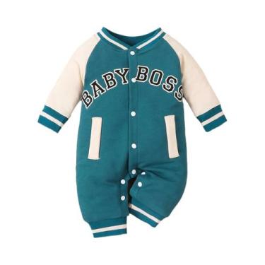 Imagem de Macacão Personalizado Para Bebê Menino Com Mangas Longas E Gola Redond