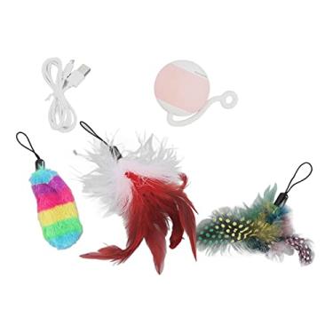 Imagem de Bola de rolamento automática brinquedo interativo para gato inteligente LED emissor de luz elétrico 2 velocidades com acessórios de penas para jogos internos gatos cães pequenos (Melancia)