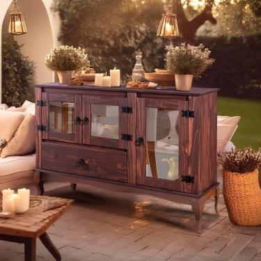 Imagem de Aparador 3 Portas Vidro Madeira Maciça Rústico Imbuia D125 Shop Jm Imbuia