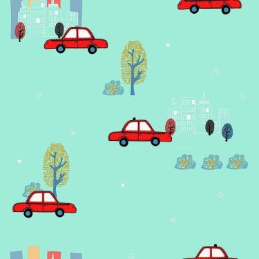 Imagem de Papel De Parede Infantil De Carros, Vermelho Com Azul Claro