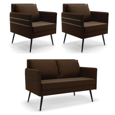 Imagem de Kit 01 Namoradeira E 02 Poltronas Suede Marrom