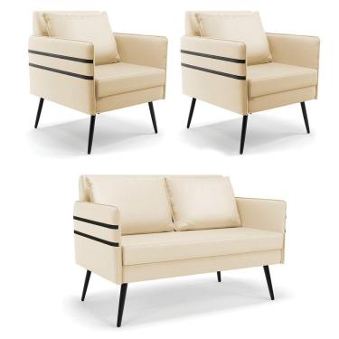 Imagem de Kit 01 Namoradeira E 02 Poltronas Corino Bege