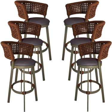 Imagem de 6 Banqueta Somália Em Alumínio E Corda Náutica Jardim Marrom