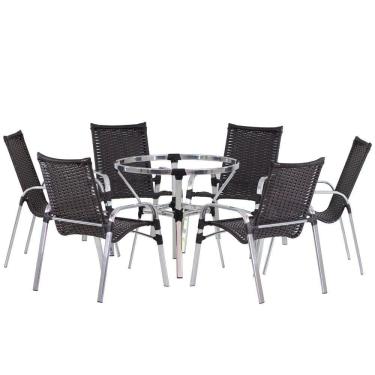 Imagem de 6 Cadeiras Emily E Mesa Adaptada Em Alumínio Trama Original Preto