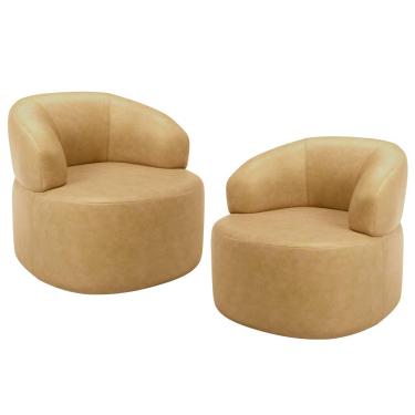 Imagem de Kit 02 Poltronas Giratória Orgânica Para Sala de Estar Living Helena L02 Couríssimo Fendi - Lyam Decor