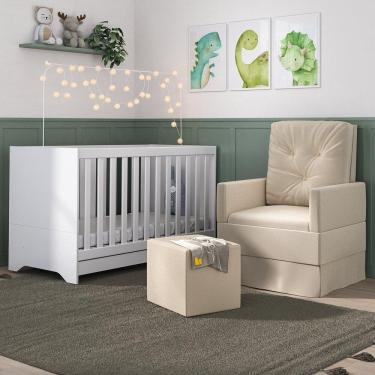 Imagem de Berço 3X1 Com Colchão Incluso Poltrona De Amamentação E Puff Elza Mp4100 Branco/Bege Branco/Bege