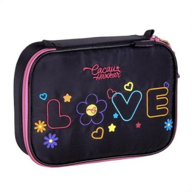 Imagem de Estojo Box Cacau Haxkar Oficial Escolar Infantil Feminino, Preto