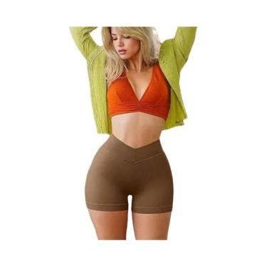 Imagem de Shorts De Yoga Sem Costura Para Mulheres Com Cintura Alta E Efeito Scr