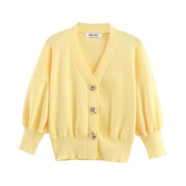 Imagem de Cardigã Feminino Com Decote Em V, Manga Média, Decoração Com Botões De